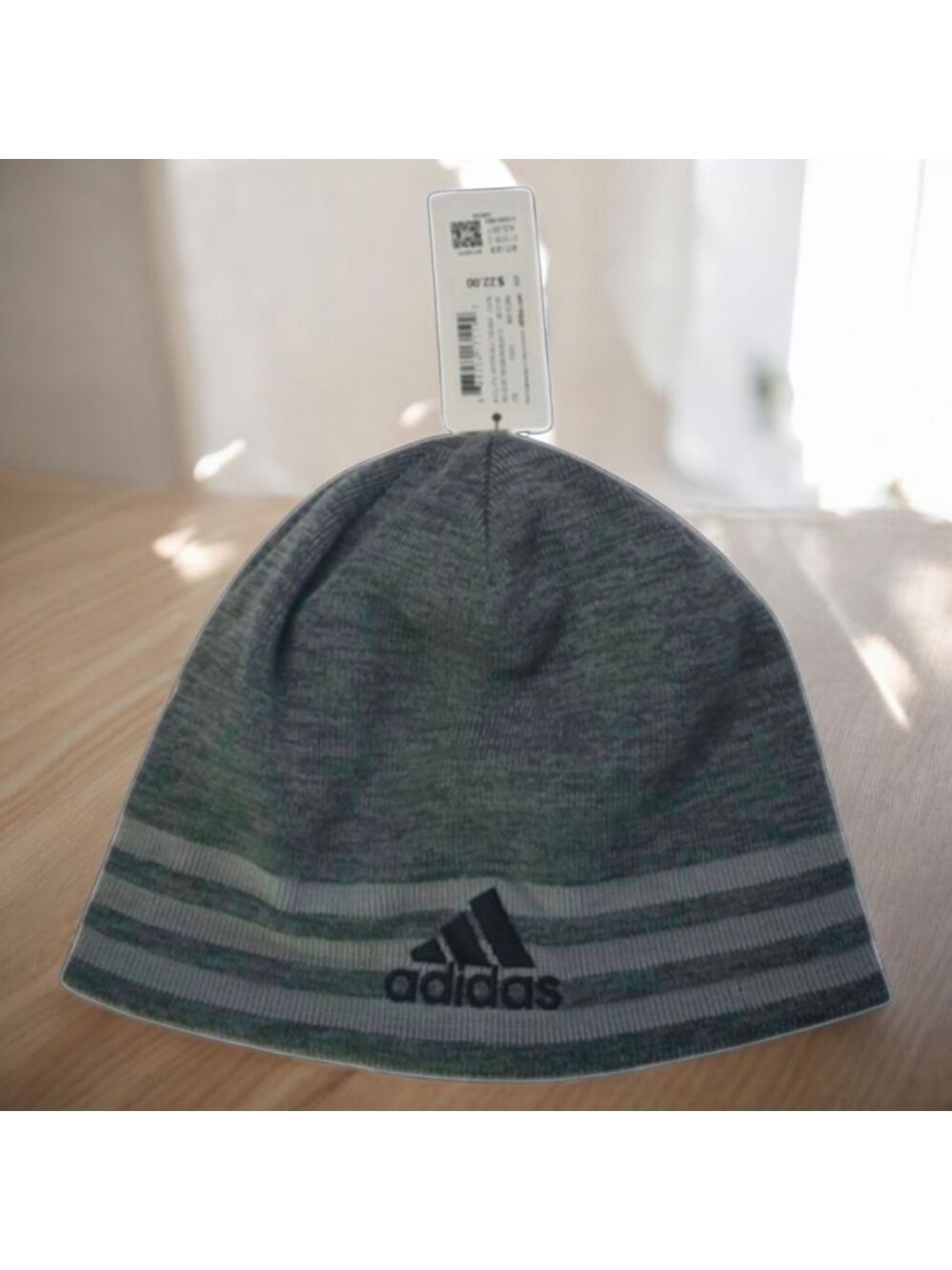ADIDAS BEANIE HAT MENS 96% ACRYLIC 4% NYLON SIZE M MEDIUM REVERSIBLE GREY BLACK
